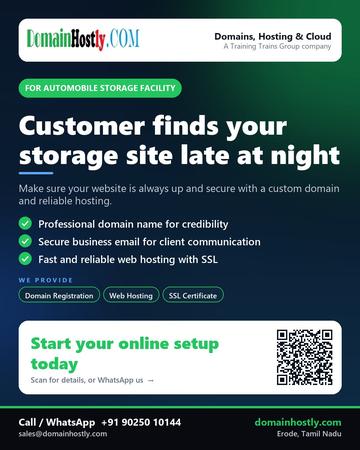 DomainHostly poster for Automobile storage facility: Customer finds your storage site late at night