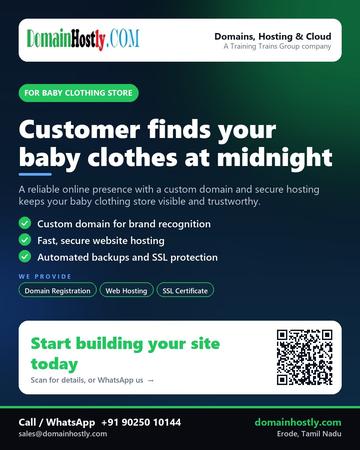 DomainHostly poster for Baby clothing store: Customer finds your baby clothes at midnight