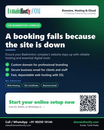 DomainHostly poster for Badminton complex: A booking fails because the site is down