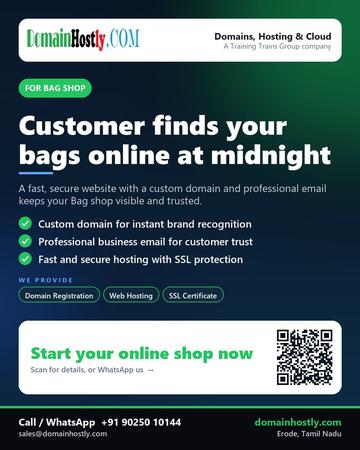 DomainHostly poster for Bag shop: Customer finds your bags online at midnight