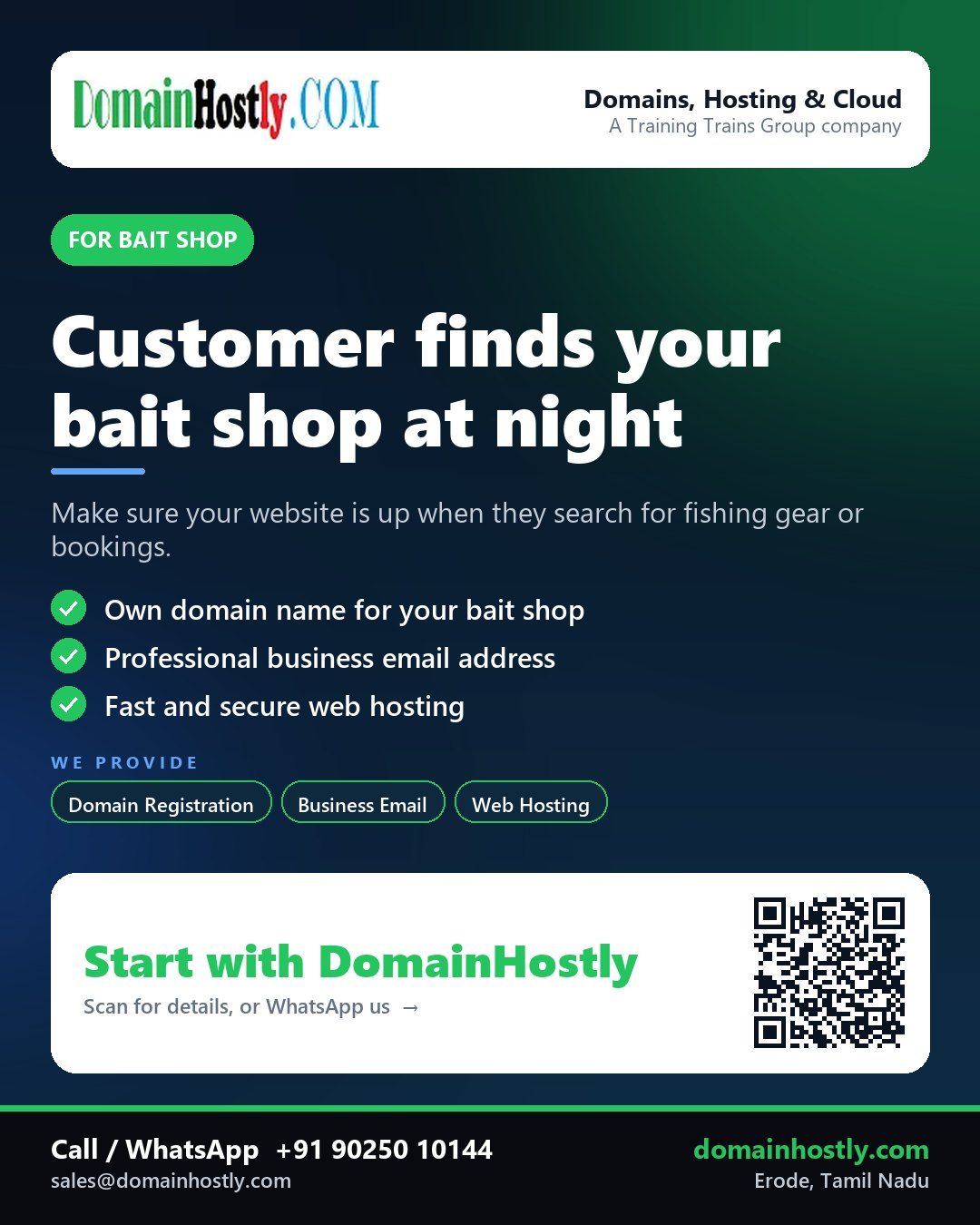 Bait shop owner using DomainHostly services to build a reliable online presence