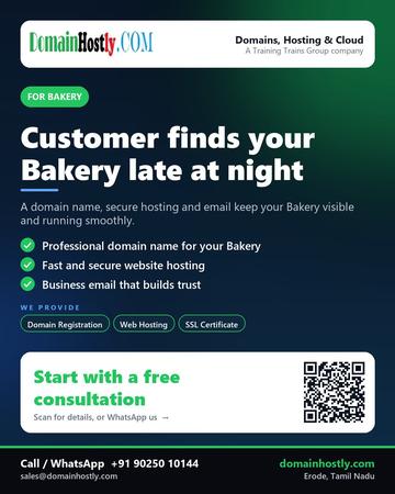 DomainHostly poster for Bakery: Customer finds your Bakery late at night