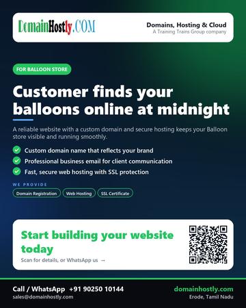 DomainHostly poster for Balloon store: Customer finds your balloons online at midnight