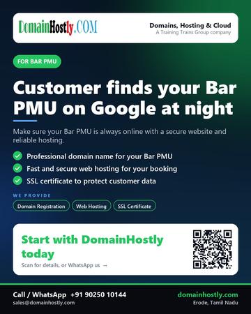 DomainHostly poster for Bar PMU: Customer finds your Bar PMU on Google at night