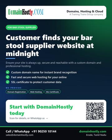 DomainHostly poster for Bar stool supplier: Customer finds your bar stool supplier website at midnight