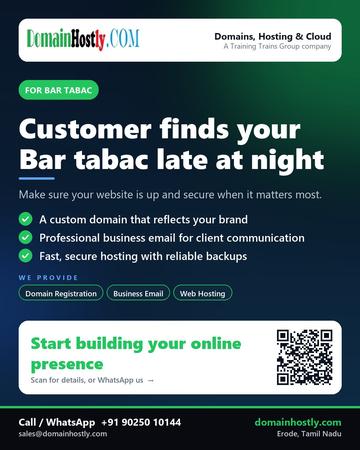DomainHostly poster for Bar tabac: Customer finds your Bar tabac late at night