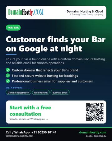 DomainHostly poster for Bar: Customer finds your Bar on Google at night