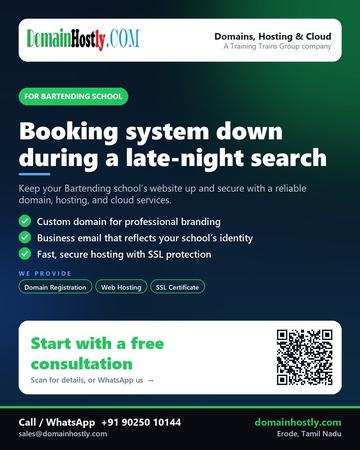 DomainHostly poster for Bartending school: Booking system down during a late-night search