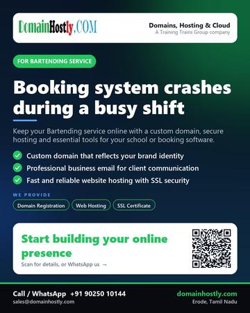 DomainHostly poster for Bartending service: Booking system crashes during a busy shift