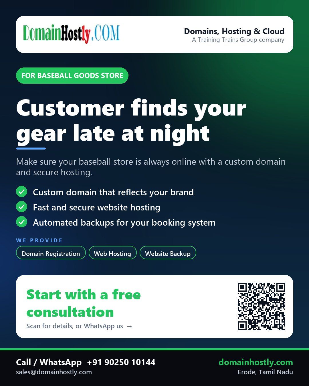Baseball goods store with custom domain and secure website on DomainHostly