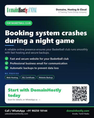 DomainHostly poster for Basketball club: Booking system crashes during a night game