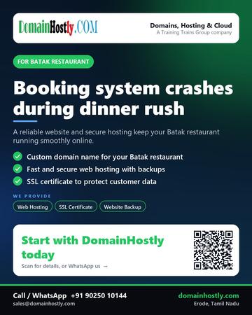DomainHostly poster for Batak restaurant: Booking system crashes during dinner rush