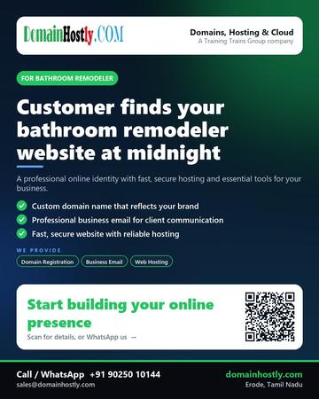 DomainHostly poster for Bathroom remodeler: Customer finds your bathroom remodeler website at midnight