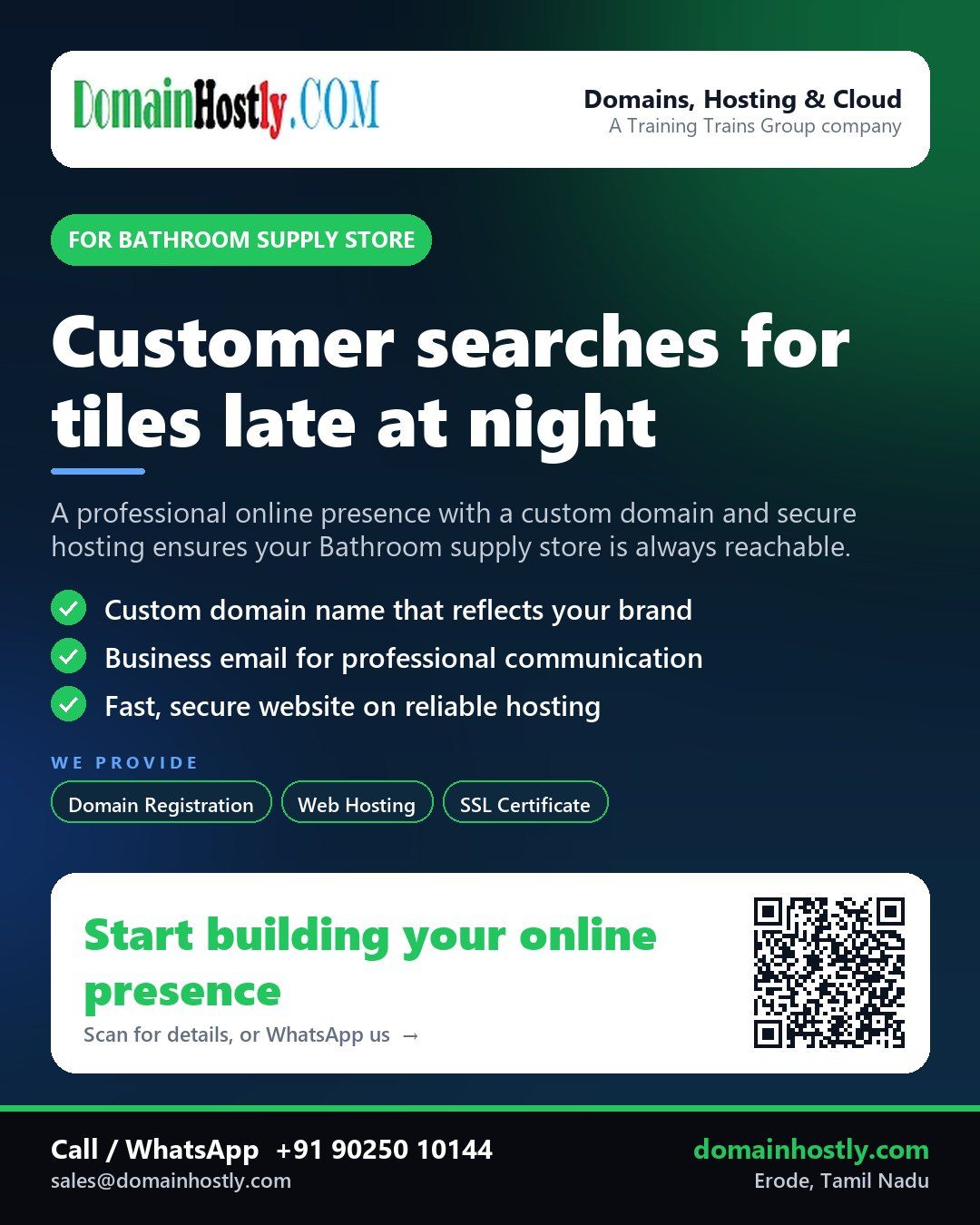 Bathroom supply store with custom domain and secure website - DomainHostly