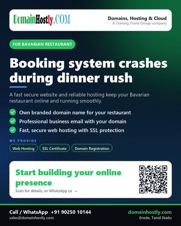 DomainHostly poster for Bavarian restaurant: Booking system crashes during dinner rush