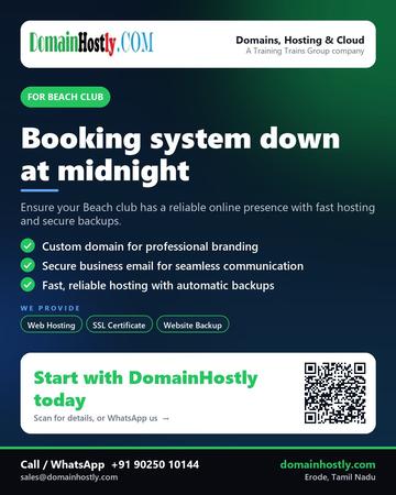 DomainHostly poster for Beach club: Booking system down at midnight