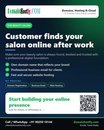 DomainHostly poster for Beauty salon: Customer finds your salon online after work