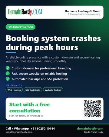 DomainHostly poster for Beauty school: Booking system crashes during peak hours