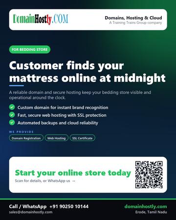 DomainHostly poster for Bedding store: Customer finds your mattress online at midnight