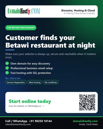 DomainHostly poster for Betawi restaurant: Customer finds your Betawi restaurant at night