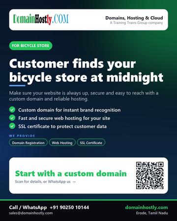 DomainHostly poster for Bicycle store: Customer finds your bicycle store at midnight