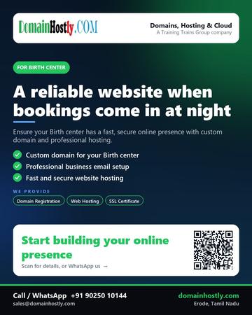 DomainHostly poster for Birth center: A reliable website when bookings come in at night