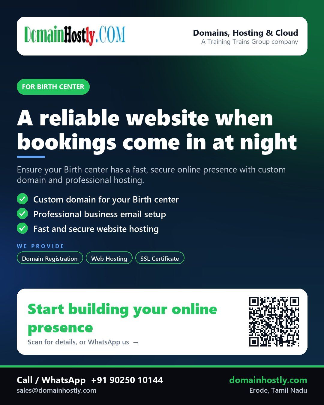 Birth center with a custom domain and professional website on DomainHostly