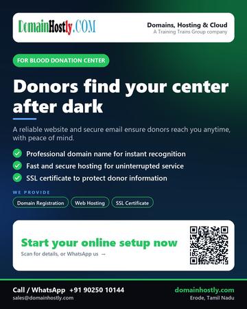 DomainHostly poster for Blood donation center: Donors find your center after dark