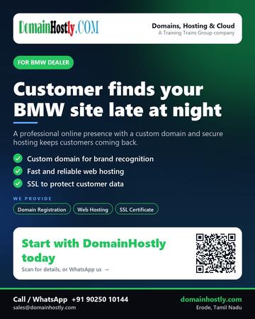 DomainHostly poster for BMW dealer: Customer finds your BMW site late at night