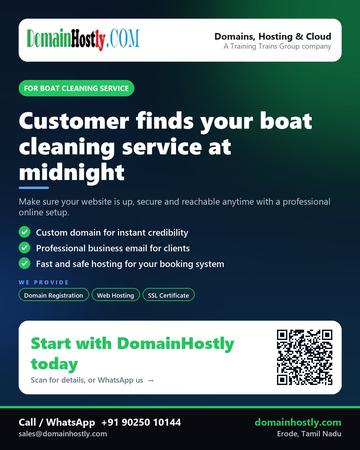 DomainHostly poster for Boat cleaning service: Customer finds your boat cleaning service at midnight
