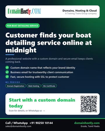 DomainHostly poster for Boat detailing service: Customer finds your boat detailing service online at midnight