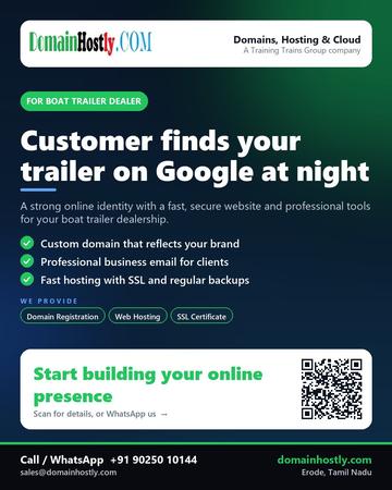 DomainHostly poster for Boat trailer dealer: Customer finds your trailer on Google at night