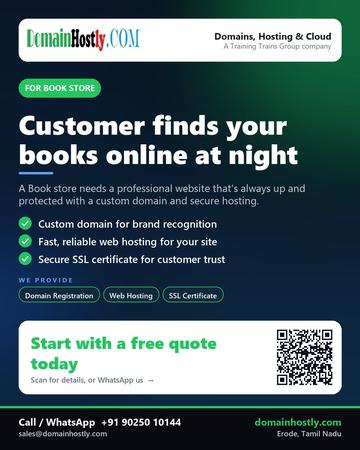 DomainHostly poster for Book store: Customer finds your books online at night