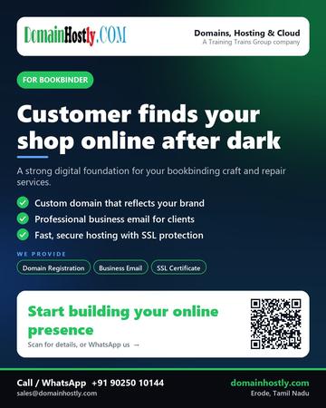 DomainHostly poster for Bookbinder: Customer finds your shop online after dark