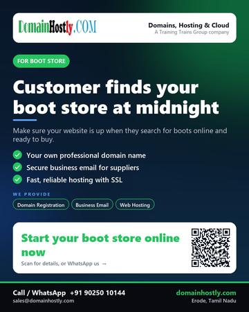 DomainHostly poster for Boot store: Customer finds your boot store at midnight
