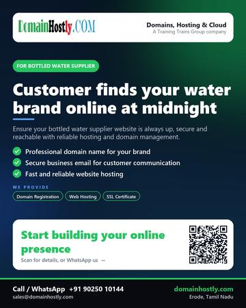 DomainHostly poster for Bottled water supplier: Customer finds your water brand online at midnight