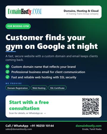 DomainHostly poster for Boxing gym: Customer finds your gym on Google at night