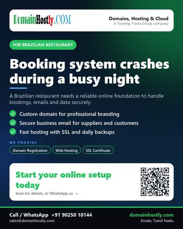 DomainHostly poster for Brazilian restaurant: Booking system crashes during a busy night
