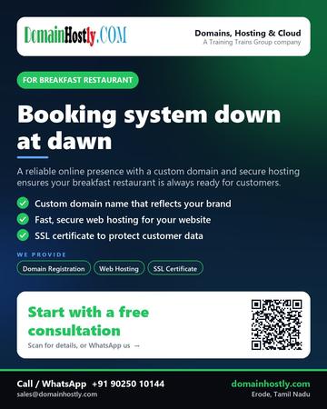 DomainHostly poster for Breakfast restaurant: Booking system down at dawn