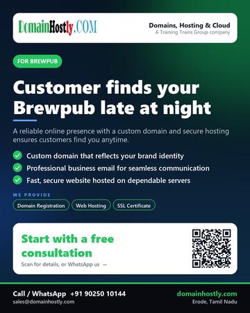DomainHostly poster for Brewpub: Customer finds your Brewpub late at night