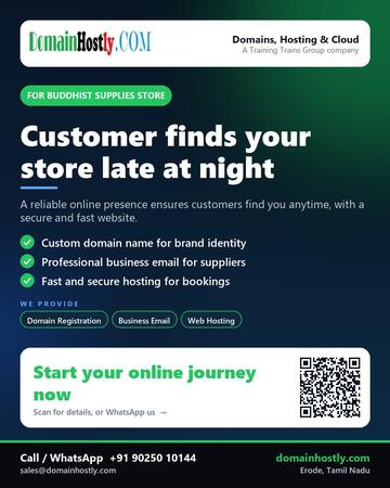 DomainHostly poster for Buddhist supplies store: Customer finds your store late at night