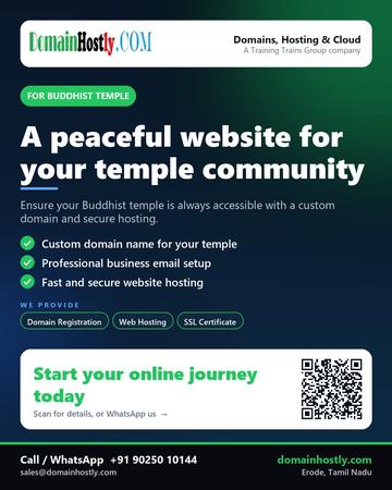 DomainHostly poster for Buddhist temple: A peaceful website for your temple community