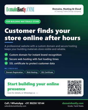 DomainHostly poster for Building materials store: Customer finds your store online after hours