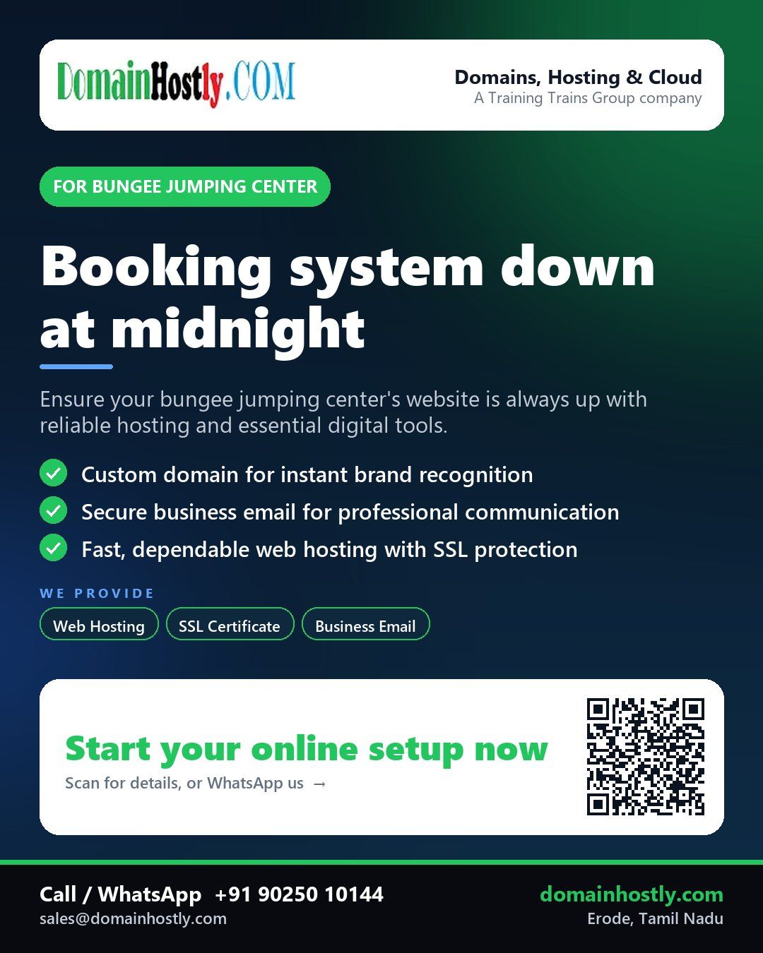 Bungee jumping center logo with DomainHostly - secure website and booking system
