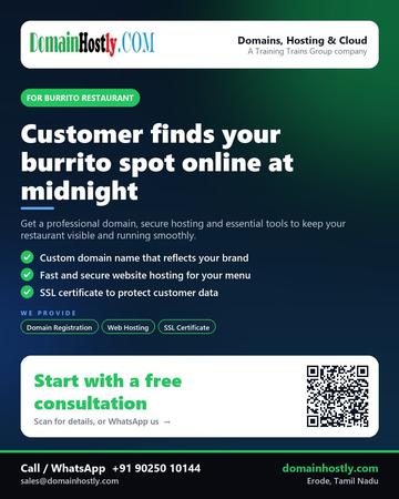 DomainHostly poster for Burrito restaurant: Customer finds your burrito spot online at midnight
