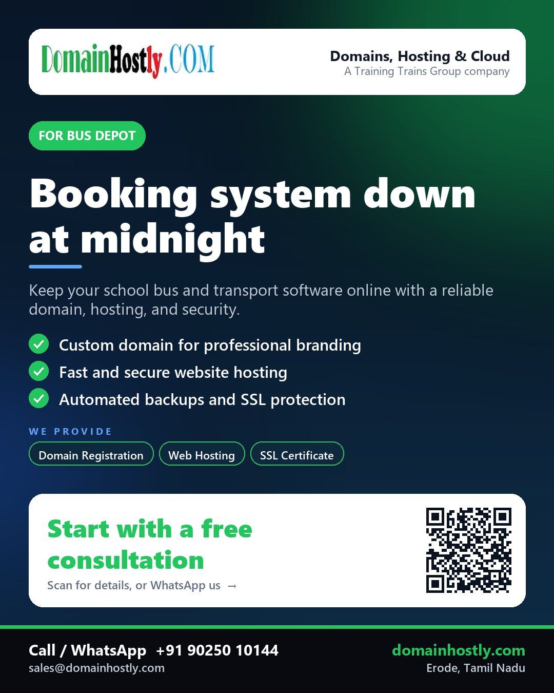 DomainHostly helping a bus depot establish a reliable online presence for its transport software