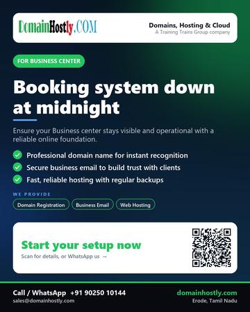 DomainHostly poster for Business center: Booking system down at midnight