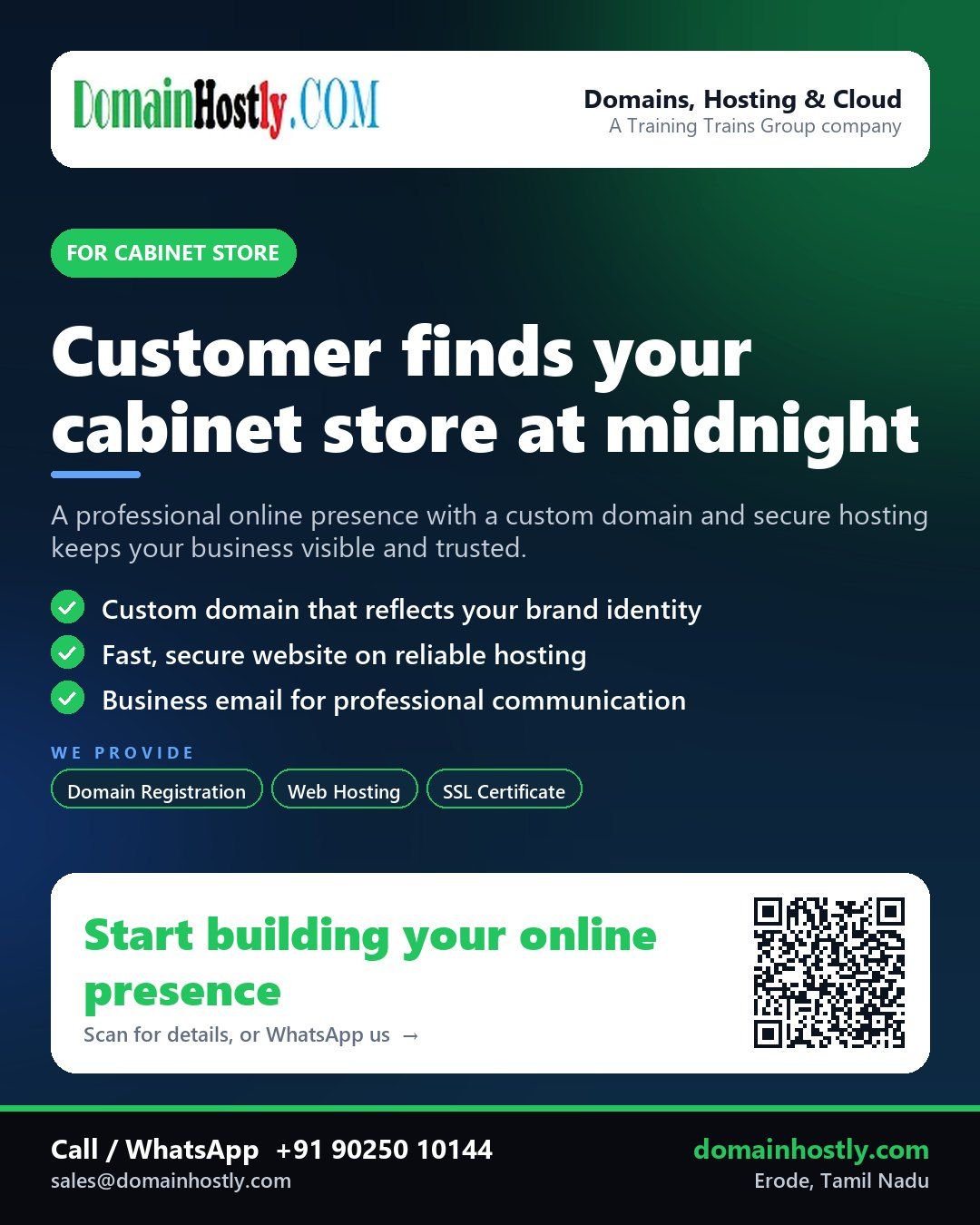 DomainHostly helping a cabinet store establish an online identity with domain registration and secure hosting.