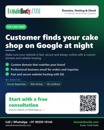 DomainHostly poster for Cake shop: Customer finds your cake shop on Google at night