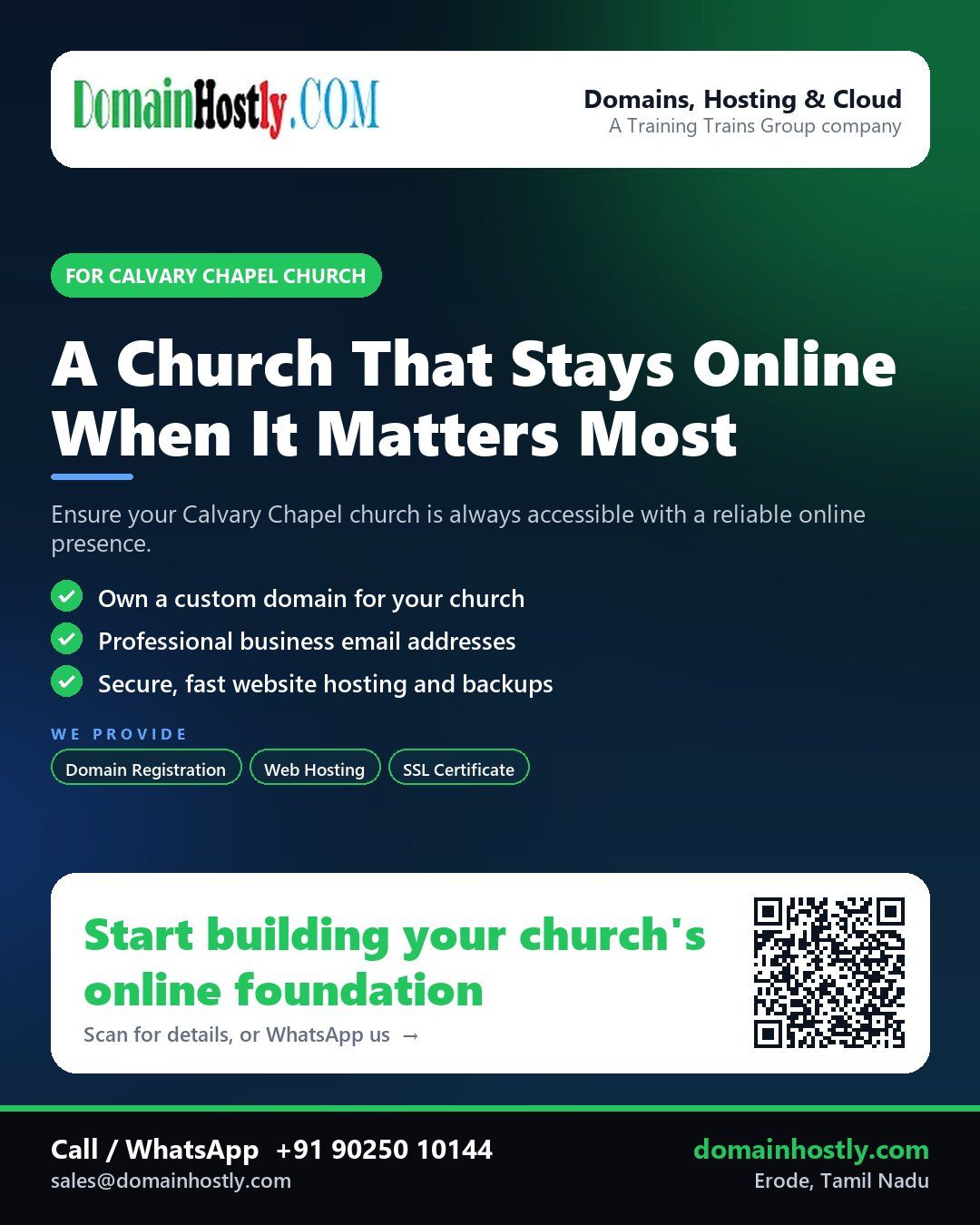 Calvary Chapel church with DomainHostly - secure website, custom domain, and reliable hosting for churches
